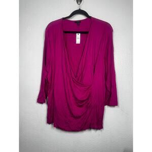New Talbots Faux Wrap Top Hot Pink Sz 3X 3/4 Sleeve